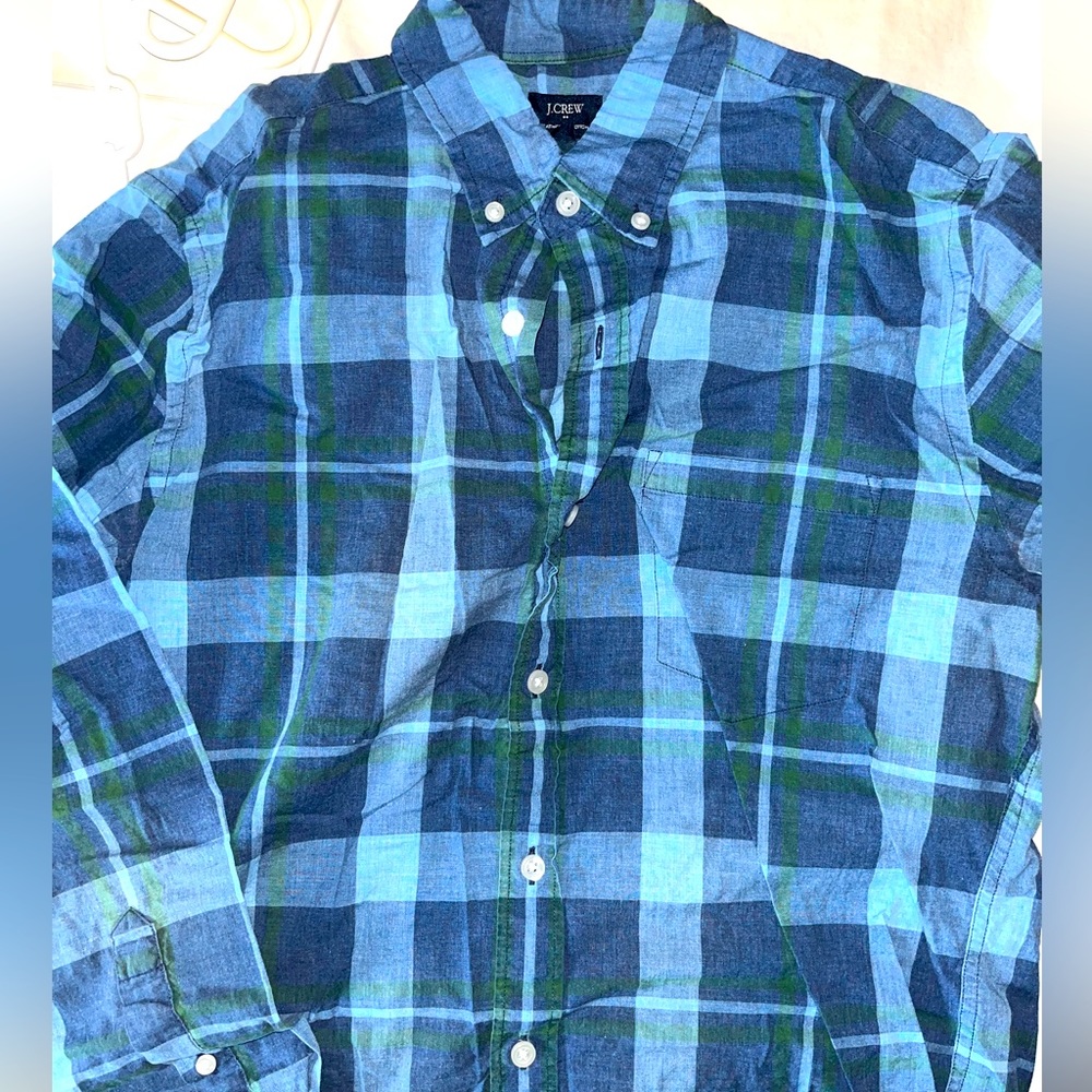 J crew heathered cotton plaid long sleeve button up